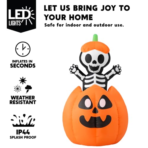 Halloween Inflatable Skeleton on Pumpkin with LEDs - Black & White Variation
