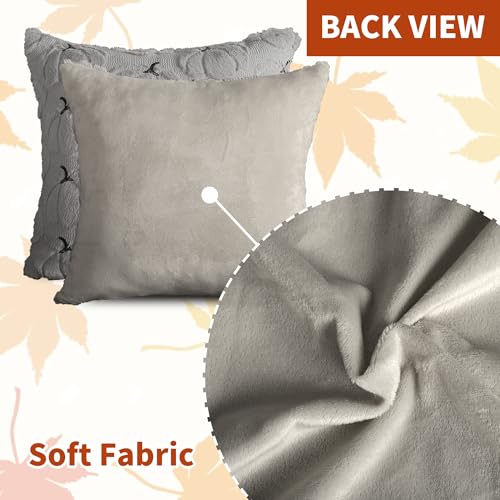 Gray Pumpkin Fall Pillow Covers 18x18 Set of 2 - Faux Fur Decor