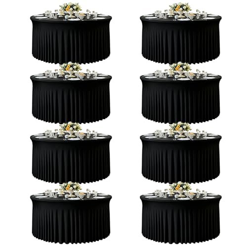 Black Fitted Spandex Round Tablecloth with Skirt - 8 Pack, 60 Inch for 5FT Tables
