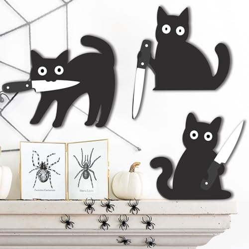 Black Cat Wooden Door Decor Set - Halloween Halloween Spooky Wall Ornaments for Home & Entryway