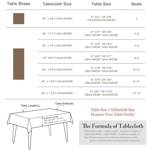 Rectangular Cotton Linen Tablecloth 55x55 Inches Water-Resistant Striped Rustic Dining Cover - Coffee Blue