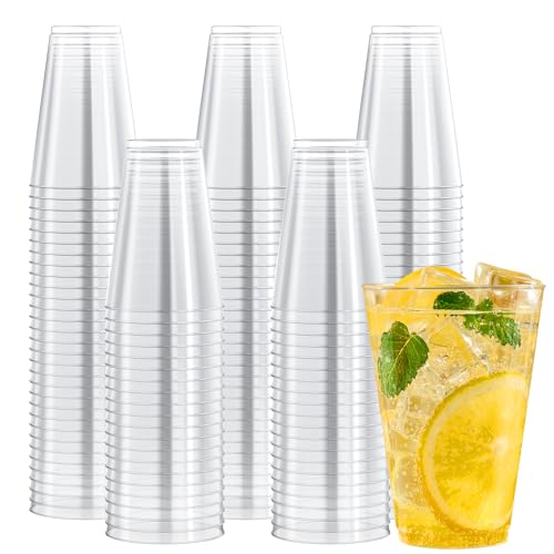 Disposable Clear Plastic Cups 14oz, 200 Pack Heavy Duty Party Tumblers - Wedding & Event Use