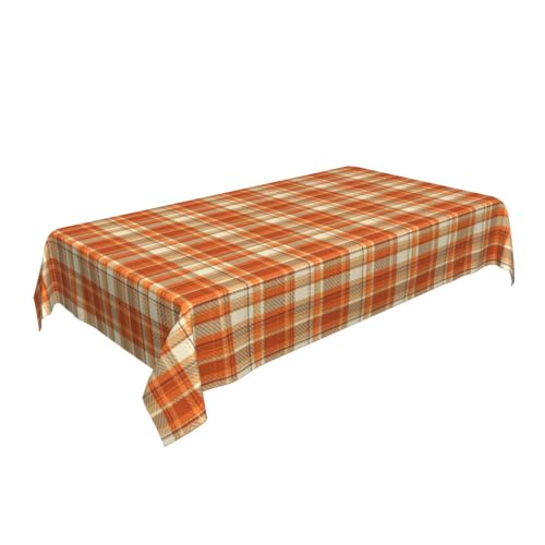 Fall Burnt Orange Checkered Rectangular Tablecloth 60x104 Inch - Stain-Resistant Autumn Dining Cover
