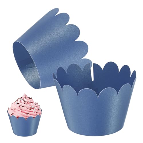 Navy Blue Wave Cupcake Wrappers 100-Pack | Elegant Baking Cups for Weddings & Parties