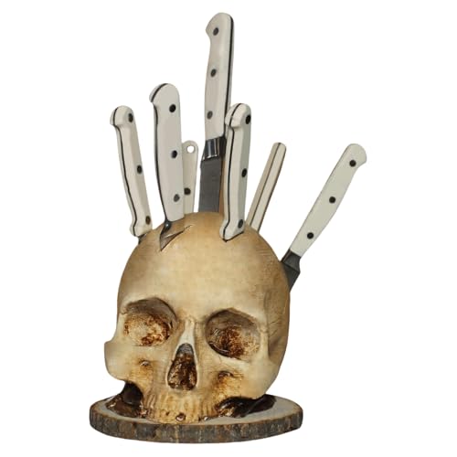 Skeleton Knife Holder for Kitchen - Spooky Skull Head Rack for Kitchen Storage