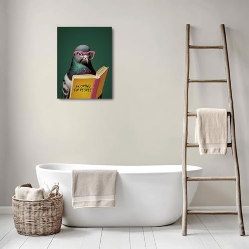 Funny Pigeon Reading Wall Art Poster - Bird Lover Gift - Framed Canvas - Pigeon Reading 537