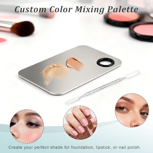 Stainless Steel Makeup Mixing Palette with Spatula for Foundation Eyeshadow Lipstick