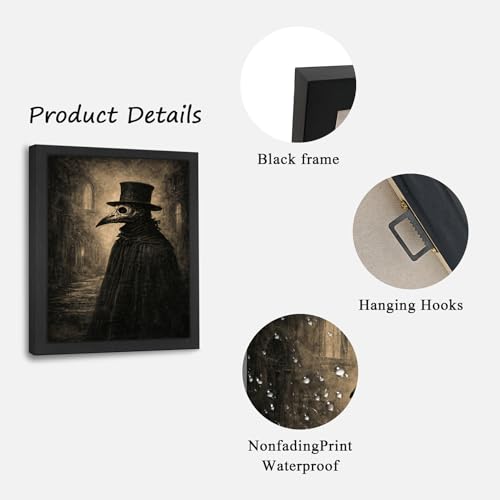 Crow Wall Art Canvas Print - Gothic Dark Artwork for Bedroom & Living Room - 16x12 Inches - Frame Included - Gift Idea