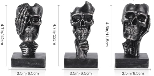 Halloween Skeleton Figurines Set - See No Evil, Hear No Speak No Evil Skeleton Statues in Black Gold - Gothic Home Decor
