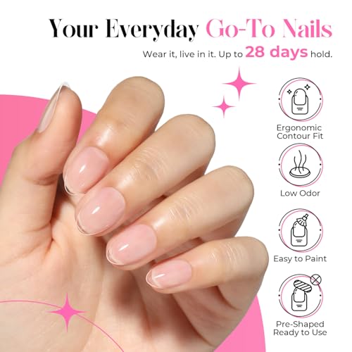 Gel Nail Tips Kit with Strong Nail Glue and Tools - Short Almond Design, 216 Pieces