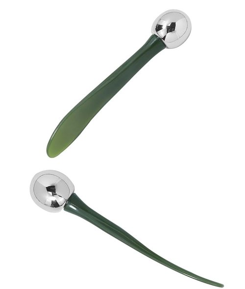 Marfort 2 in 1 Roller Eyes Cream Applicator Wand and T-Shape Massager Tool for Facial Massage, Reduce Puffiness (Green-1)