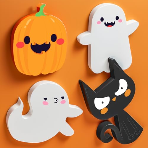 Halloween Wooden Sign Set for Tiered Tray Decor - Ghost Pumpkin Cat