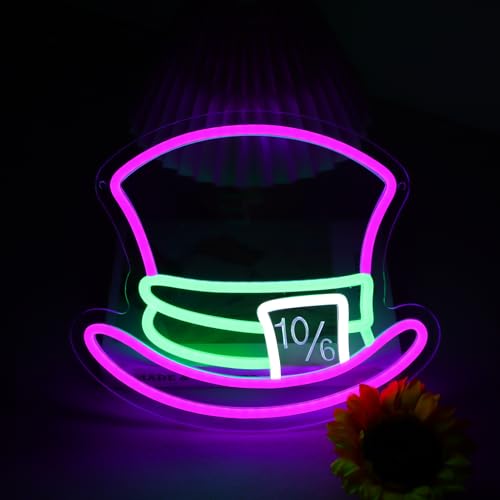 Purple Mad Hatter Neon Sign Wall Decor Dimmable LED Light for Bedroom & Party