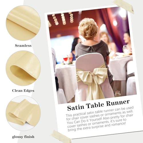 Champagne Satin Table Runner Set - 15 Pack 12 x 108 Inch for Weddings & Events - Variation of Champagne / 15
