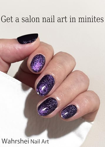 Purple Cat Eye Semi Cured Gel Nail Strips - 20pcs UV Nail Wraps for DIY Home Manicure