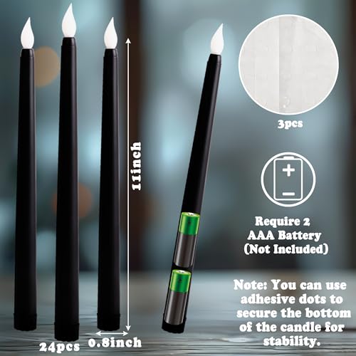 24Pcs Battery Operated Halloween Flameless Taper Candles - Safe Black Decor