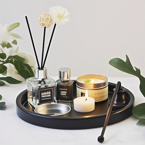 Black Metal Candle Tray 11.5 Inch Decorative Serving Tray for Wedding & Home