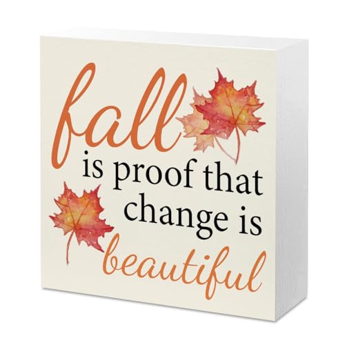 Fall Decor Sign - Rustic Wooden Square Wall Art for Home & Office
