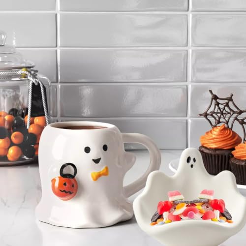 Halloween Ghost Candy Bowl Mold - Cute Ceramic Trick or Treat Serving Dish