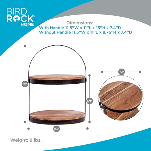 Rustic 2-Tier Cake Stand with Handle - Farmhouse Wood & Iron Dessert Display