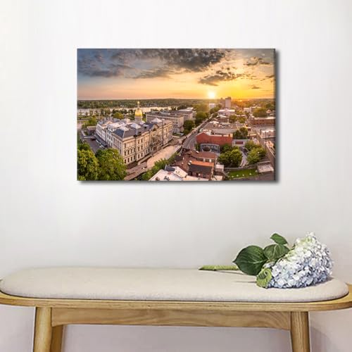 24x16 Inch Trenton City Skyline Canvas Wall Art - Modern Living Room Decor - Framed & Stretched - American Cityscape Wall Art for Bedroom (Variation: 50-Trenton)