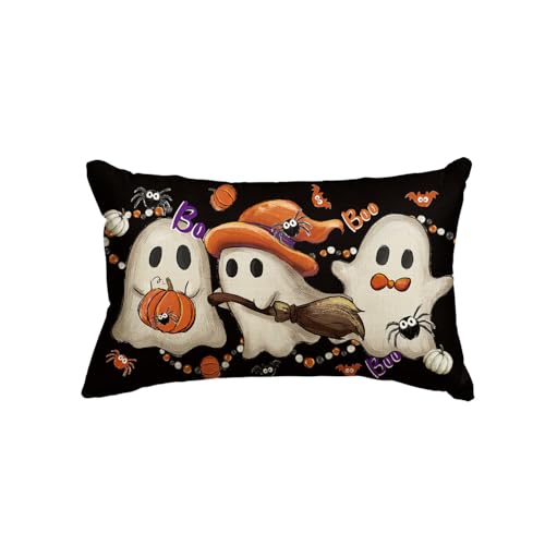 Halloween Ghost Wizard Throw Pillow Cover 12x20 Black Spooky Bat Pumpkin Cushion Case