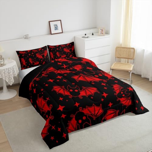 Halloween Bat Bedding Set Full Size Cartoon Animal Comforter with Glitter Stars - Multi 43