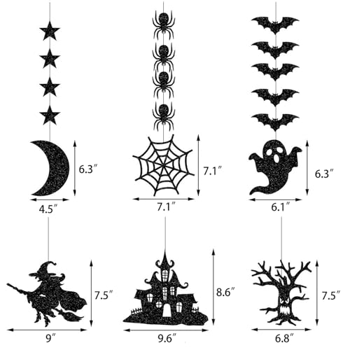 Halloween Hanging Garland Set - Bat Witch Spider Glitter Paper Decorations