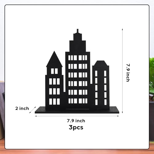 3pcs Wooden Skyscraper Party Decorations Black - Urban Skyline Centerpieces