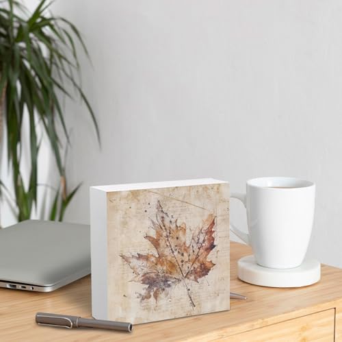 Fall Maple Leaf Wooden Desk Sign - Rustic Autumn Decor for Home & Office