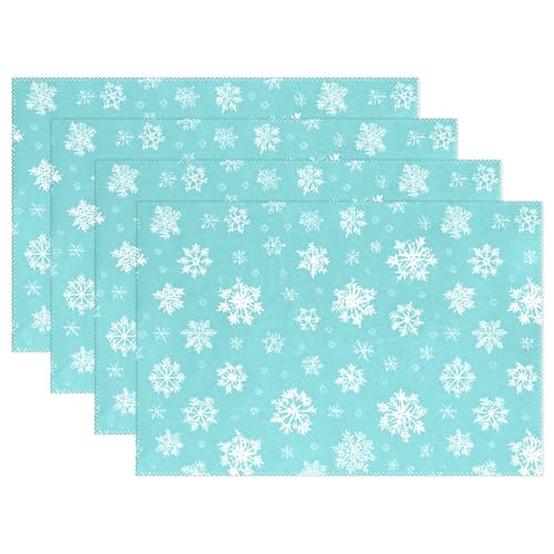 Snowflake Turquoise Placemats Set of 4 Christmas Table Mats - Aqua Winter Decor