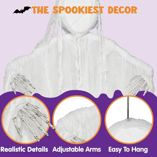 JOYIN White Hanging Grim Reaper Halloween Decoration - 63 Inch Outdoor Spooky Ghost