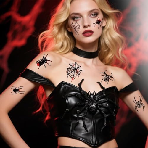 Halloween Spider Web Temporary Tattoos for Kids - Waterproof Body Stickers, 10 Sheets - Color09