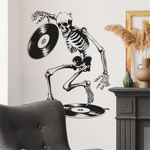 Halloween Wall Stickers Decals Black Skull and Disc Spooky Home Decorations