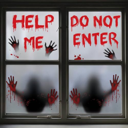 Halloween Bloody Handprint & Footprint Window Clings - Creepy Decorations, 4 Sheets, Large Size | Variation: Bloody Handprint Footprints Clings