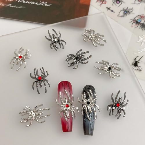 15pcs Silver Rhinestone Spider Nail Charms Halloween Nail Art Decorations