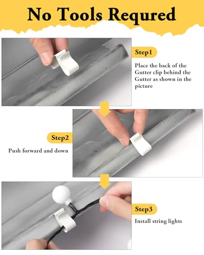 Outdoor String Light Gutter Clips - 100 Metal Weatherproof Securing Hooks for Xmas & Holiday Decor - White Variation of THIS listing