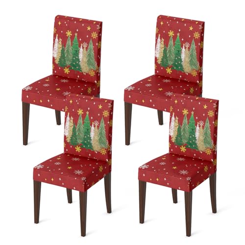 Christmas Red Xmas Tree Pine Tree Stars Chair Covers 4PCS - Holiday Home Decor