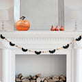 Halloween Bat Garland 5.6 Ft Wooden Beads & Felt Bats Rustic Decor