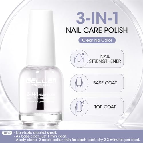 3-in-1 Clear Nail Strengthener Polish with No Base or Light Needed