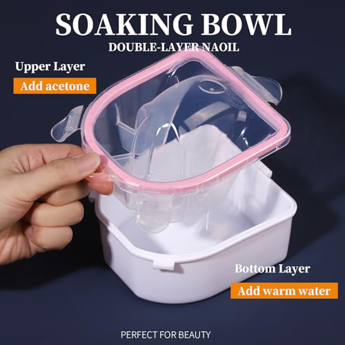 Manicure Nail Soaking Bowl Kit with Cuticle Tools & Oil - Dip & Polish Remover
