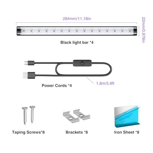 USB Black Light Bars 4 Pack 10W Neon Fluorescent Tapestry Party Halloween Body Paint
