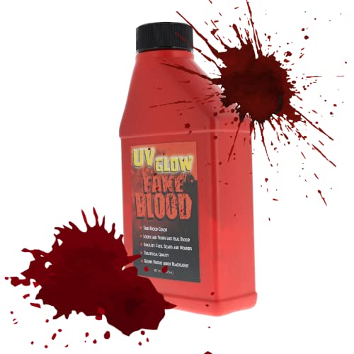 UV Glow Fake Blood 16 Oz for Halloween - Flows Like Real Blood, UV Reactive
