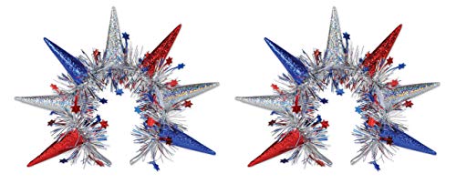 Patriotic Statue of Liberty Tiara Headbands 2 Pack - Red, Blue & Silver Holiday Costume Accessories