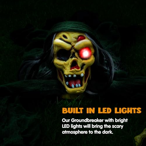 Halloween Zombie Groundbreaker Decor with Creepy Sound & Glowing Eyes for Lawn Yard Haunted House