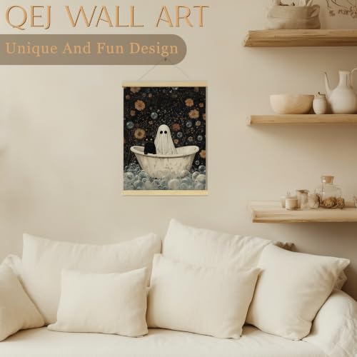 Halloween Ghost Canvas Poster with Wooden Frame 12x16 Inch - Variation of Ghost