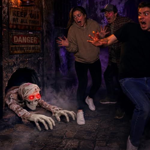Crawling Zombie Animatronic Halloween Decoration with Light-Up Red Eyes & Sound
