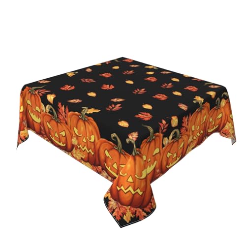Halloween Tablecloth 54x54 Inch Square Spooky Pumpkin Leaves Water-Resistant Fabric