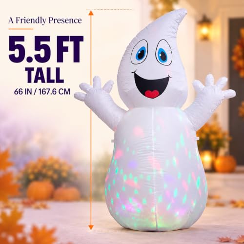 5.5 FT Halloween Inflatable Ghost with Light - White Outdoor Yard Decoration