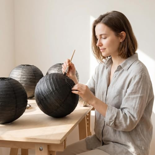 Black Paper Lanterns - 16-Inch Decorative Ball Lanterns for Weddings & Parties - 5 Pack